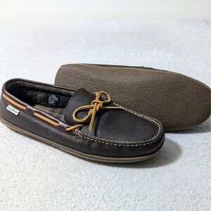NEW! LL Bean Handsewn Wicked Moccasins Men 12 Brown Leather Plaid Lined Slippers